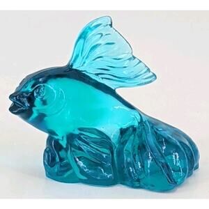 Fenton Art Glass Blue Butterfly Koi Fish Figurine Signed Michael Fenton #1305